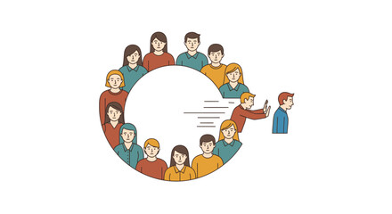 Naklejka premium Social exclusion concept: a person being pushed out of a group circle by another, symbolizing bullying, discrimination, and ostracism in a community.