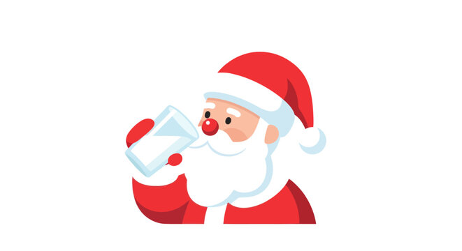 Santa Claus drinking milk from glass, isolated on white, Christmas character holiday concept