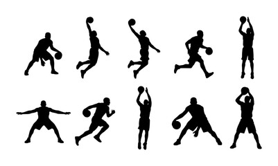 Basketball Player Silhouettes, Dynamic Action Poses, Sports Graphics, Vector Collection for Athletic Design © Tanvir
