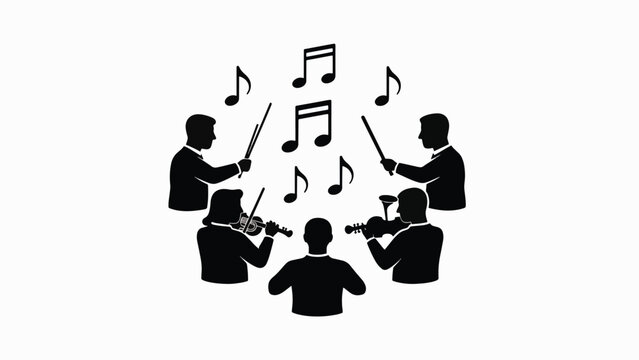 Silhouette of musicians playing instruments.