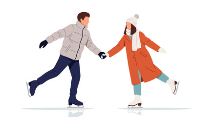 Couple holding hands ice skating in winter vector illustration on white background © Purnomo