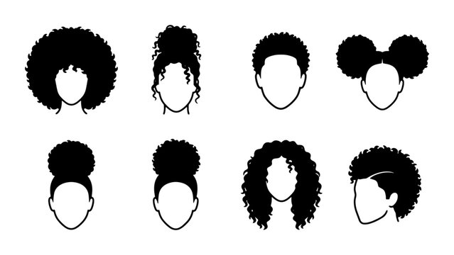 Diverse Afro Hairstyles Vector Icons, Black Hair Styles Collection, Natural Hair Silhouettes for Beauty and Lifestyle Graphics