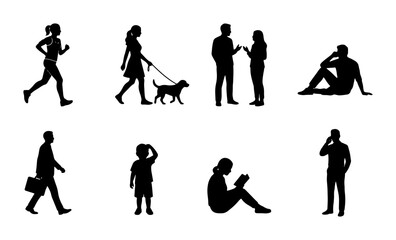 Fototapeta premium Diverse Human Silhouettes Collection, Vector Icons for Lifestyle and Activity, Black Figures on White Background
