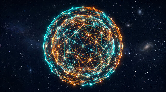 Digital network global sphere illuminating outer space with connected data lines and future technology