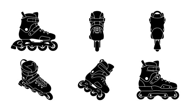 Inline Skates Set, Rollerblade Icons, Sport Equipment Vector Graphics, Action Gear Collection