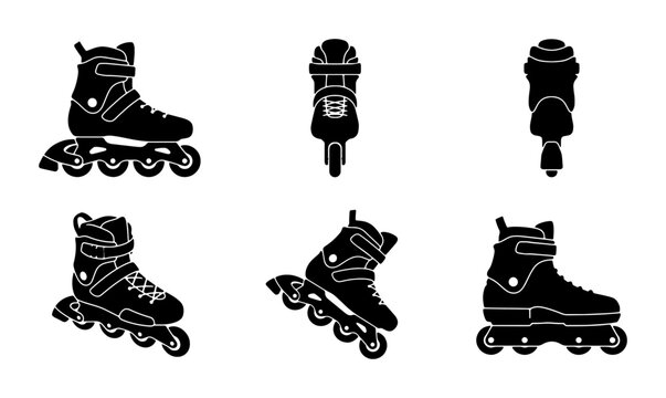 Inline Skates Vector Set, Rollerblade Icons, Speed Skating Gear, Urban Sport Equipment, Black Silhouette Illustrations