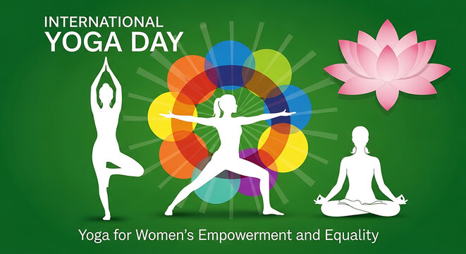 World yoga day colorful poster with people