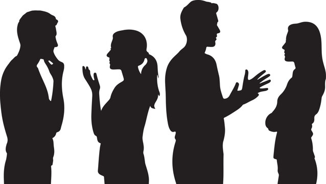 Four people having serious discussion together