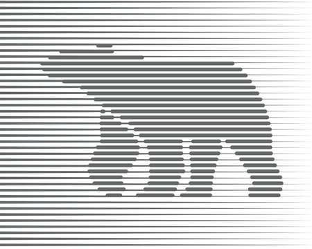 Optical Illusion Bear Silhouette Created with Horizontal Gray Lines on White Background