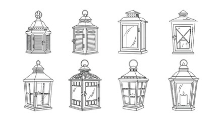 Vintage lanterns collection black and white vector illustration © nurjahan