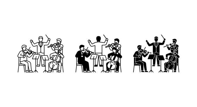 Orchestra Ensemble Icons, Classical Music Performers, String Quartet Vector Art