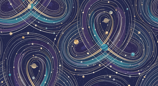 Cosmic Swirls: Planets, Stars, and Nebulae in a Celestial Dance