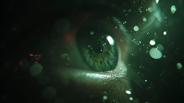 Close-up of a human eye with green light.
