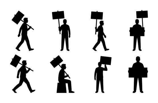 Protest Silhouette Icons, Demonstration Figures, Activist Symbols, Crowd Marching, Public Gathering Vector Set