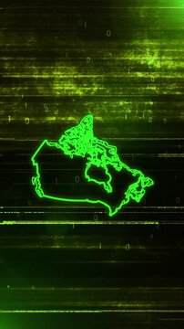 Mobile Vertical Resolution, 2160x3840 Pixels, Canada Country Digital Futuristic Glitch Map, Futuristic Canada Map Opener Suitable for Politics, Elections, News and Sports Events