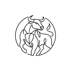 Obraz premium Minimalist Line Art Bull with Shield Logo Design.