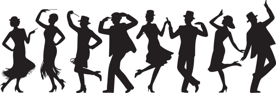Couple dancing silhouettes in joyful movement