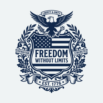 Vintage american eagle emblem with patriotic shield and banner design illustration