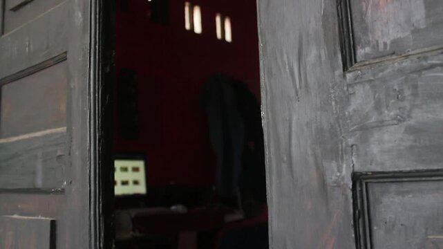 Old Wooden Sliding Door Opening and Closing Cinematic Motion