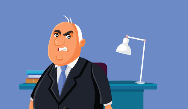 Arrogant Boss Standing in Office Looking dissatisfied Vector Illustration. Unpleasant male executive expressing deep discontent at the workplace
