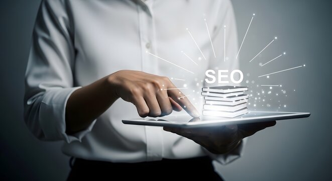 Seo optimization concept with tablet display and digital network connection