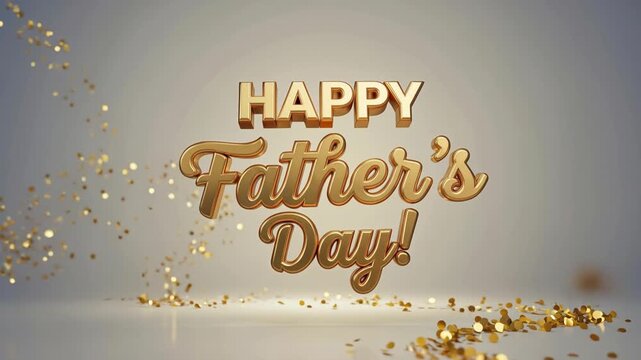 Animated Golden 'Happy Father's Day' Text with Falling Glitter on Light Background for Holiday Greeting