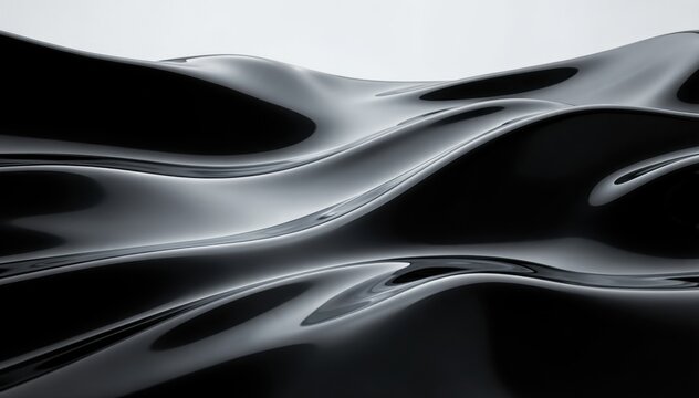 Abstract black glossy surface: A close-up view reveals a captivating dance of light and shadow across a rippling, glossy black surface. The smooth.