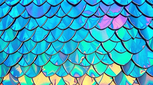 close up of iridescent blue and turquoise mermaid scale pattern