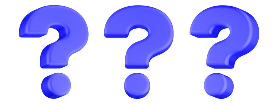3D question mark icons often used to represent doubt, curiosity, or a FAQ section