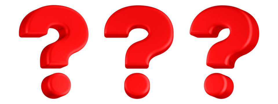 3D question mark icons often used to represent doubt, curiosity, or a FAQ section