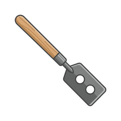 Fototapeta premium Cartoon garden bulb planter with a wooden handle and a metal blade featuring two round holes, suitable for digging and planting.