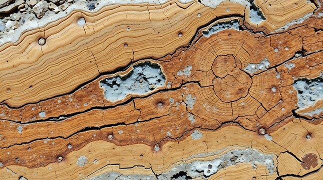 macro view of layered travertine rock with concentric patterns