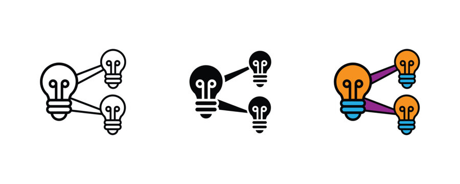 Group ligh bulbs shr nngy sharing icon st. Innovative thinking logic, brain storming connccion, an bright luminous solution symbol. Vector Illustration