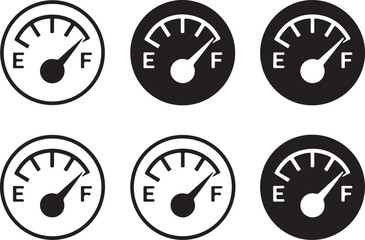 Fototapeta premium Various black and white fuel gauge icons indicating different levels between empty and full