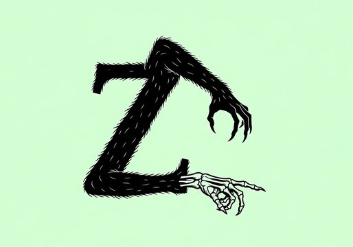 Furry monster arm and skeleton hand forming the letter Z