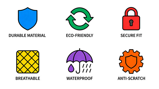 Shield, circular arrow, and lock icon are made of durable and environmentally friendly materials for daily use, with a stable fit, breathable and waterproof properties, and scratch resistant 
