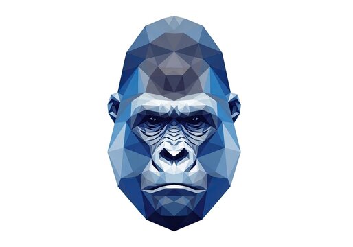 Geometric blue gorilla face digital art portrait
