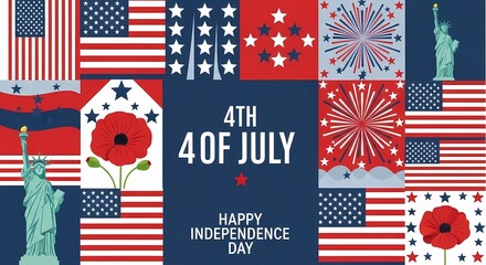 Obraz premium Patriotic 4th of july collage with statue of liberty and american flags