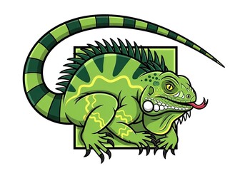 Fototapeta premium Green iguana mascot illustration inside a square frame