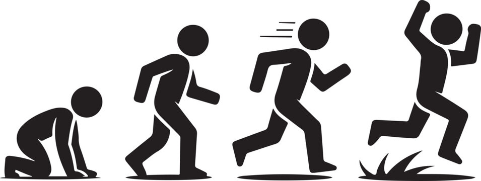 Person running sequence from crawling to jumping