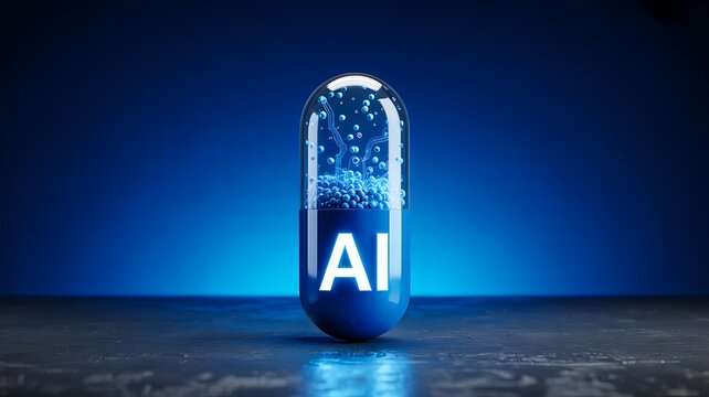Artificial intelligence capsule with futuristic glowing digital technology concept