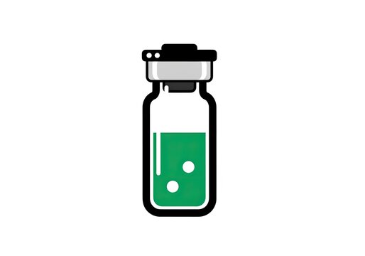 Medical vial icon with green liquid on white background