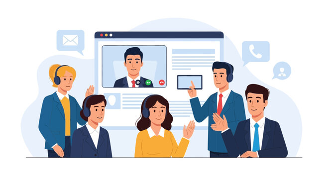 Teamwork video call communication business illustration