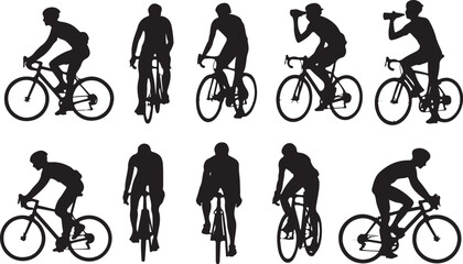 Obraz premium Silhouette cyclists riding in different poses