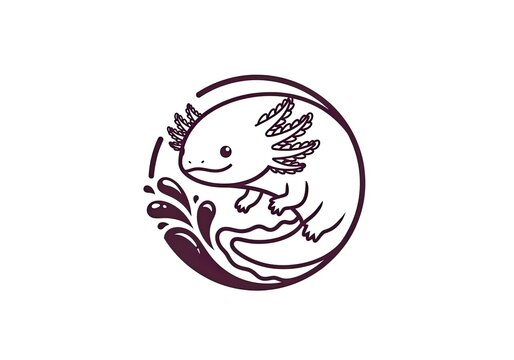 Minimalist axolotl line art logo design with water splash element