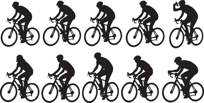 Cyclist silhouettes riding road bikes in motion