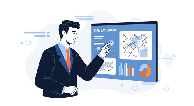 Business Man Interacting with Digital Dashboard for Data Analysis and Strategy