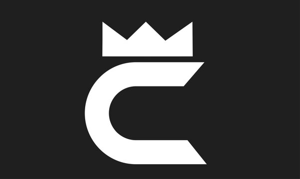 Modern Monogram Logo Design featuring a White Stylized Capital Letter C topped with a Crown Symbol on a Dark Black Background, Royal Initial Mark