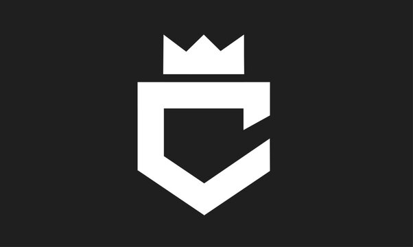 Minimalist Letter C Shield Crest with Crown Logo Design