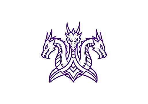 Minimalist purple hydra dragon head mascot logo on white background